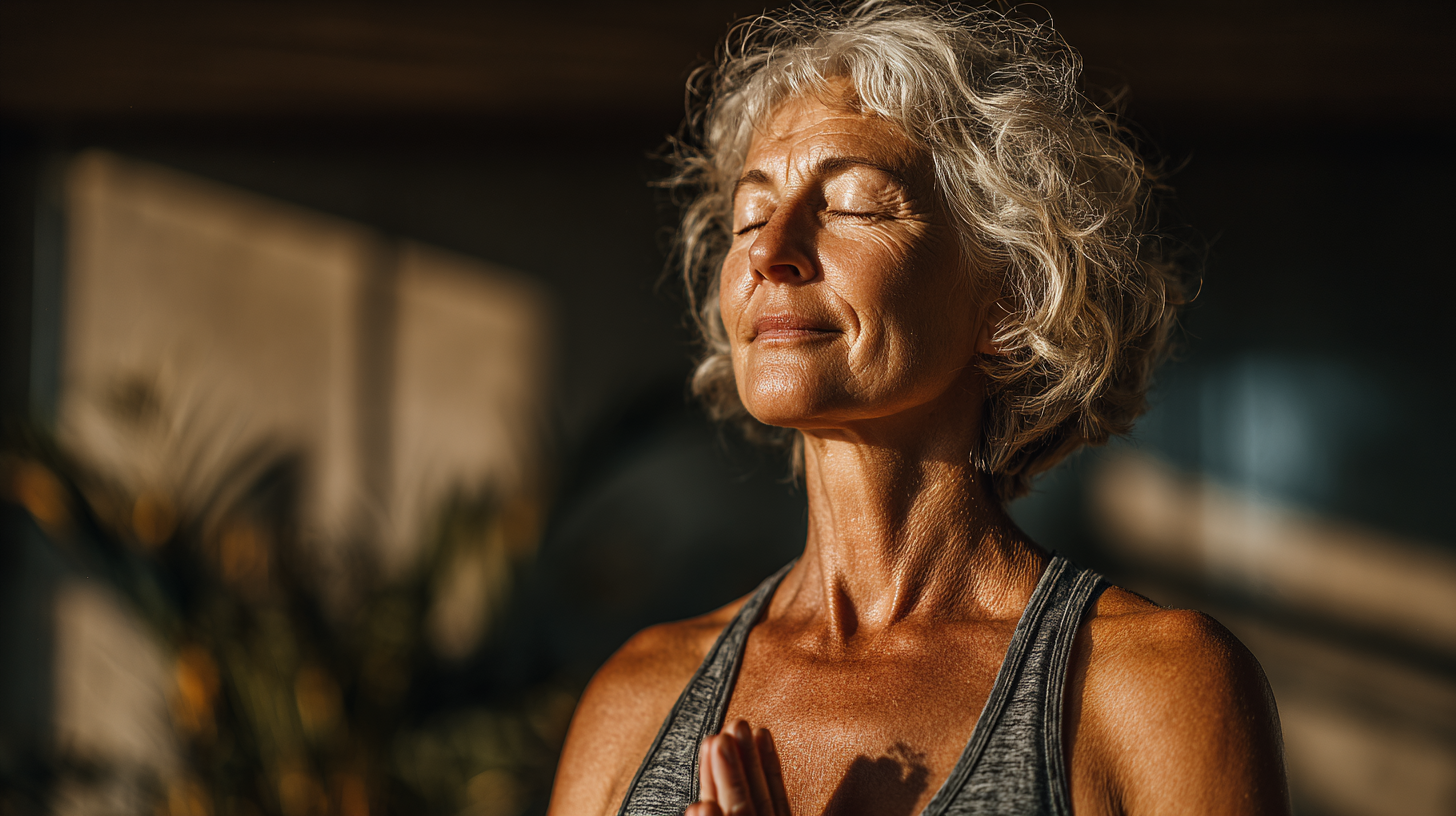 Групово занятие по йога за възрастни хора в светла зала